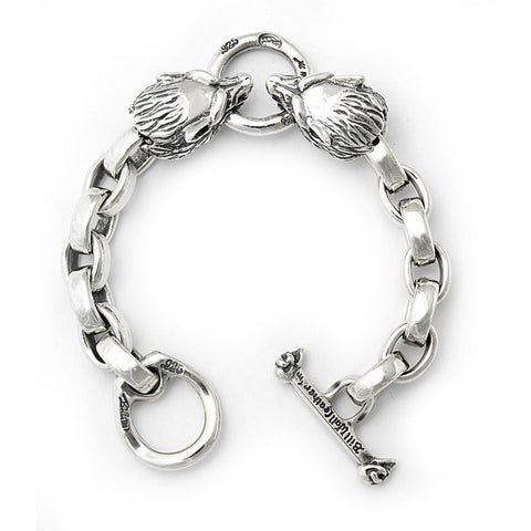2 Wolves Bracelet with Ring and Chain Links