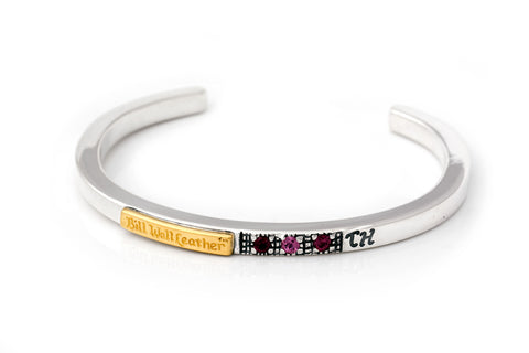 BWL Bracelet - Square Smooth Bangle with 3 Natural Stones and Gold Skid Plate