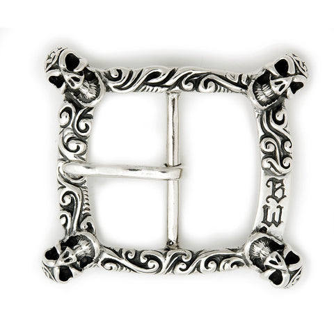 Square Wave with 4 Good Luck Skulls Belt Buckle