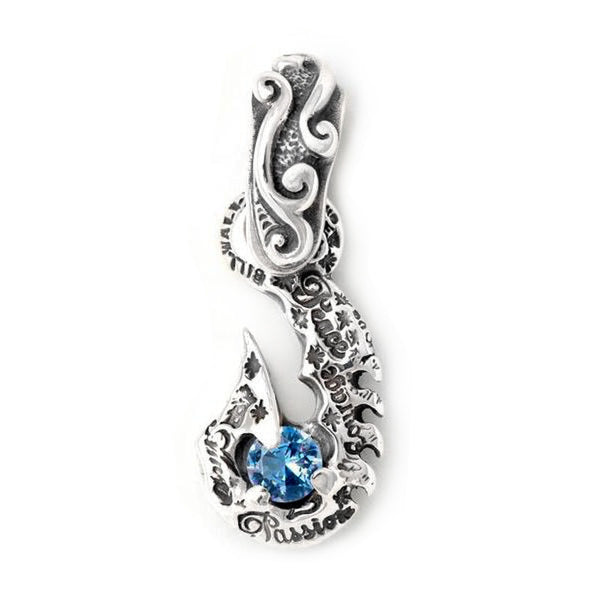 dark blue sapphire carved fish hook Graffiti Fish Hook Large Wave Bail with Gemstone Charm