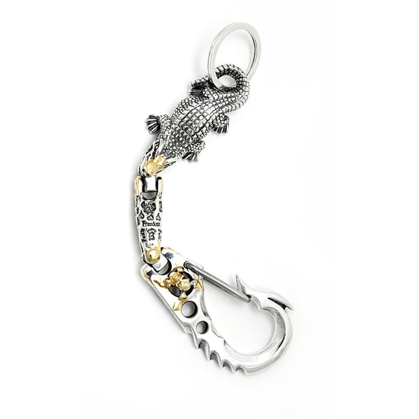 Fish Hook Clip with Graffiti U-Joint Link and XL Alligator Key Chain 18k overlay Fish Hook Clip with Graffiti U-Joint Link and XL Alligator Key Chain 18k overlay