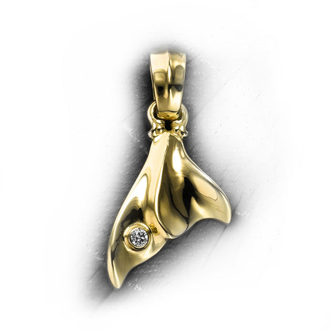 18k Gold Third Generation Large Whale's Tail Pendant with Stone