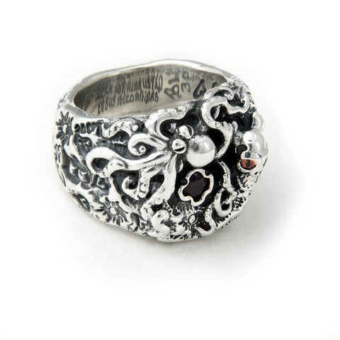 30th Anniversary Graffiti Pirate with Octopus and Multiple Gemstones Ring