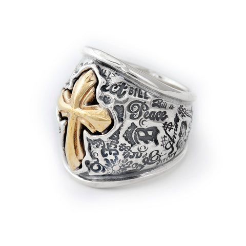 Graffiti Dome Ring with "CROSS" Top