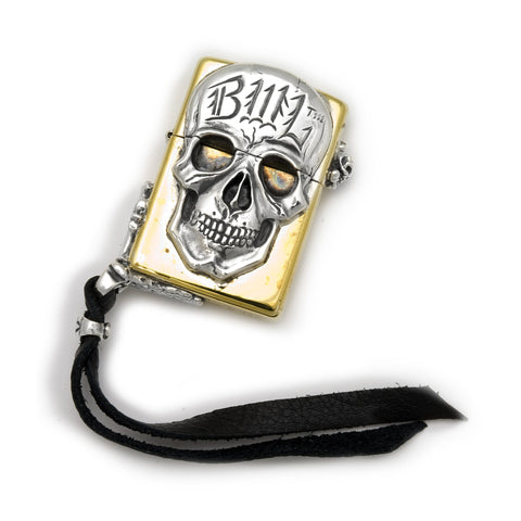 Brass Lighter with BWL Skull and Leather Corner