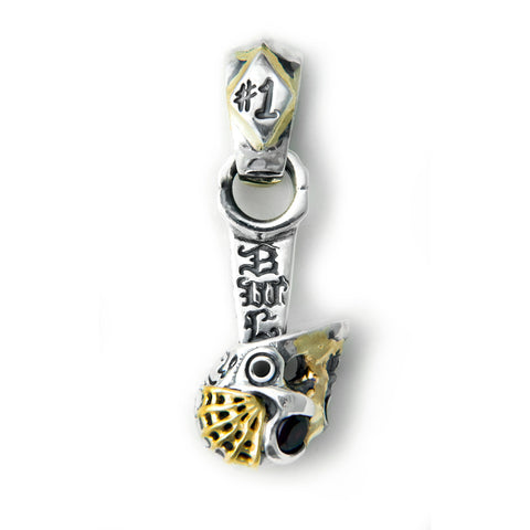30th Anniversary "Bill's Way" Piston Pendant with Skull, Gold Web and Gemstone Eyes