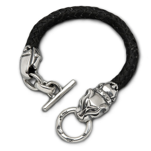 Leather Braided Panther Head Bracelet