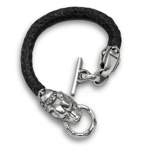 Leather Braided Dog Head Bracelet