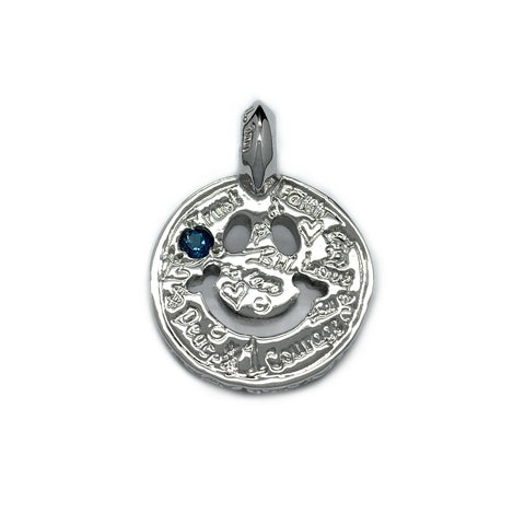 Graffiti Happy Face Charm Custom Rhodium Plated with Blue Zircon