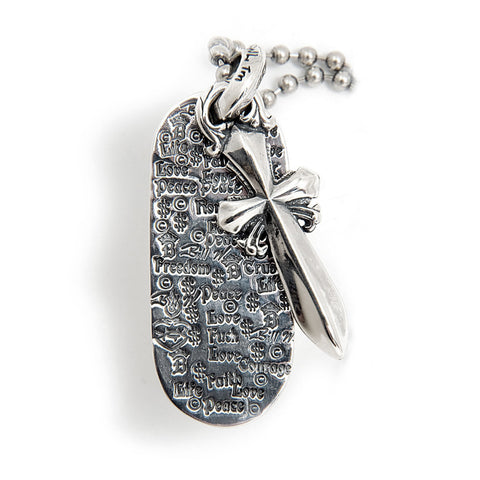 Oval Graffiti with Saber Cross Dog Tag and Ball Chain