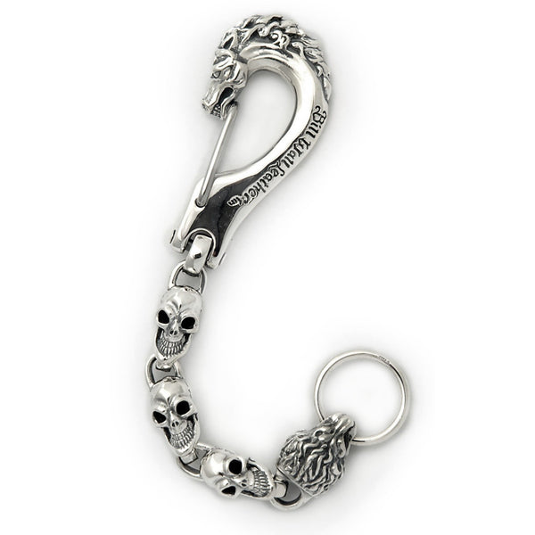 Medium Horse Clip with Vintage Skulls and Lion Head Key Chain