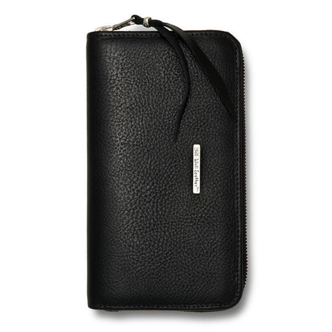 Large Zipper Wallet in Imported Black Leather