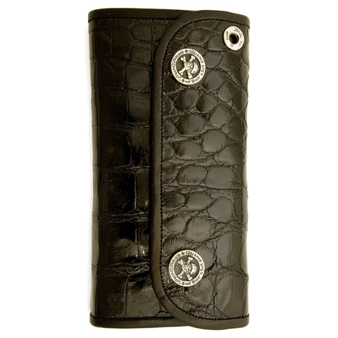 Hybrid Wallet for Large Currency in Shiny Alligator Leather
