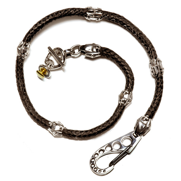 Leather Braided Wallet Chain with Cross Beads - Bill Wall Leather Inc.