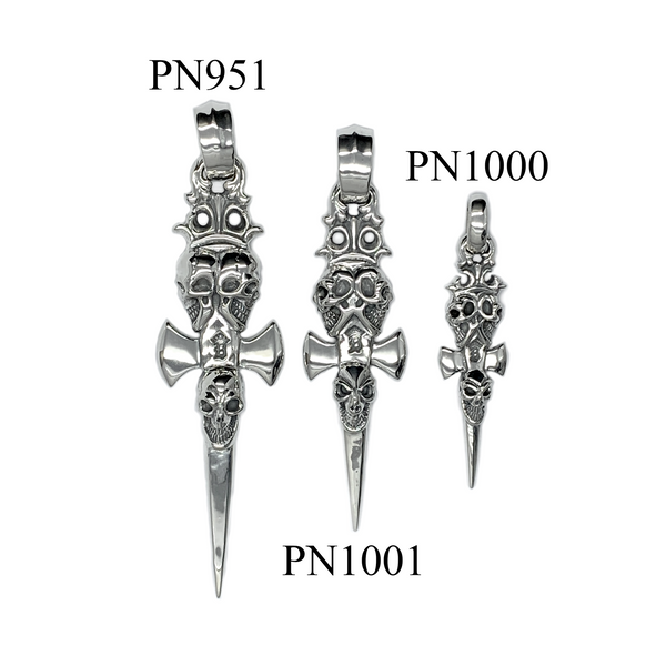 Small Triple Good Luck Skull Dagger Pendant - Bill Wall Leather Inc. Small Triple Good Luck Skull Dagger Pendant - Bill Wall Leather Inc.
