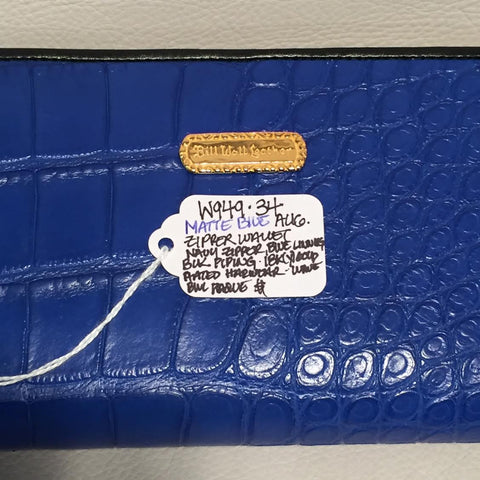 Large Zipper Wallet in Matte Blue Crocodile Leather