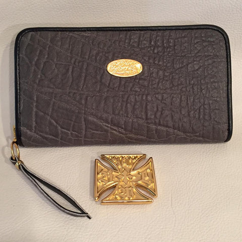 Large Zipper Wallet in Dark Grey Elephant Leather
