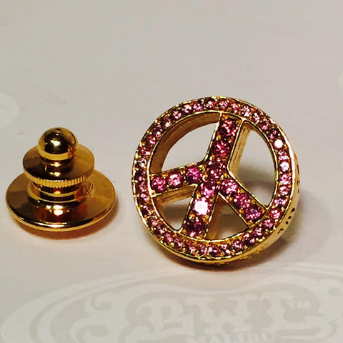 18k Gold Plated Peace Sign Pin with Rhodolite Garnets