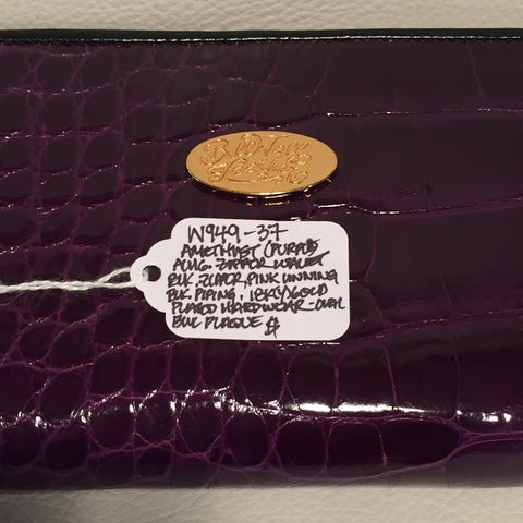 Large Zipper Wallet in Amethyst Purple Crocodile Leather