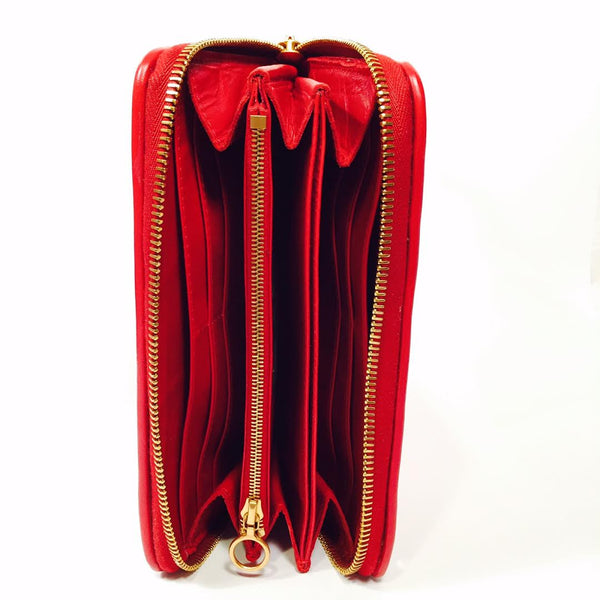 Large Zipper Wallet in Red Shiny Crocodile Leather - Bill Wall Leather Inc.
