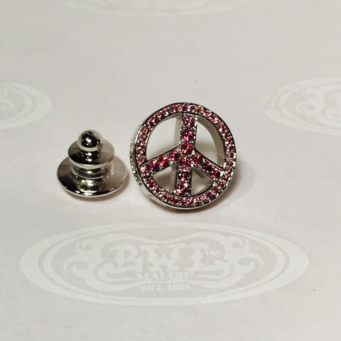 Rhodium Plated Peace Sign Pin with stones