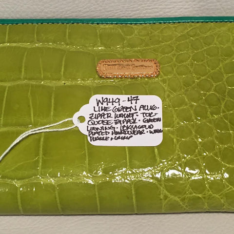 Large Zipper Wallet in Lime Green Crocodile Leather
