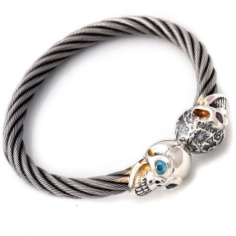 Graffiti and Smooth Vintage Skull Cable Bangle Bracelet Bill's Way