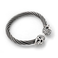 Graffiti Vintage Skull Cable Bangle Bracelet - Bill Wall Leather Inc.