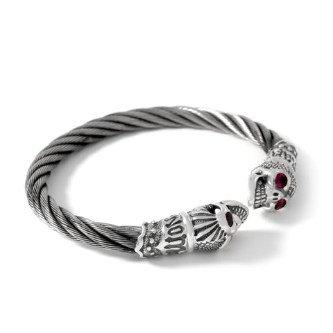 Engraved Skull Cable Bangle Bracelet