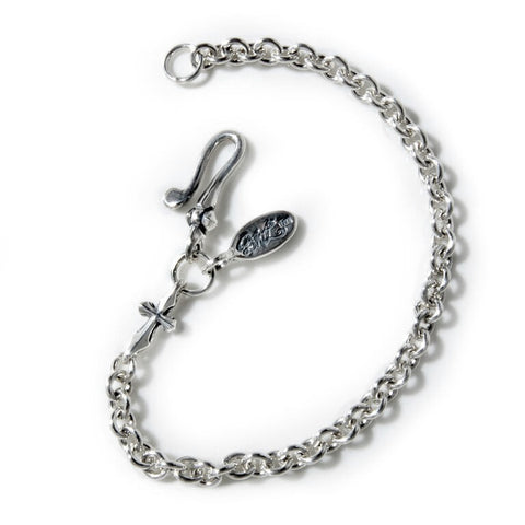 Round Chain Link Bracelet with Tiny Charm and Oval BWL Tag