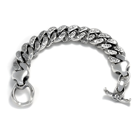 Round Large Graffiti and Smooth Flat Chain Bracelet