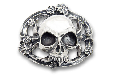 Skull with Cherry Blossom Belt Buckle