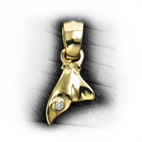 18k Gold Tiny Whale's Tail Charm with Stone