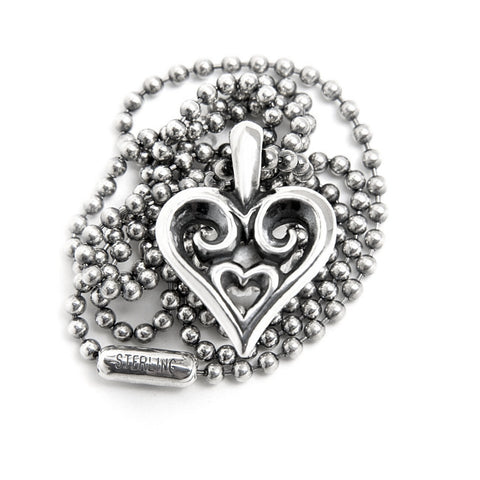 Tribal Heart Charm with 2mm Ball Chain