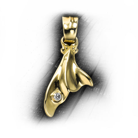 18k Gold Third Generation Medium Whale's Tail Pendant with Stone