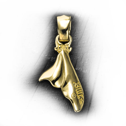 18k Gold Third Generation Medium Whale's Tail Pendant with Stone