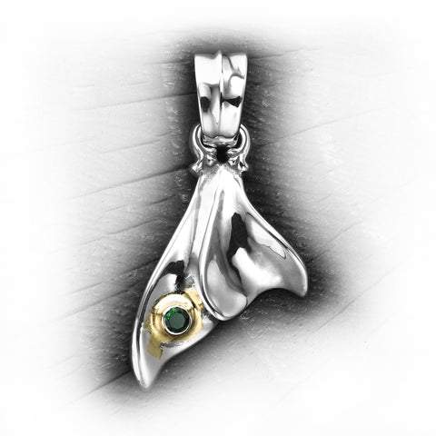 Third Generation Large Whale's Tail Pendant with Stone