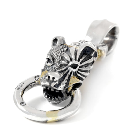 Engraved Dog Head with Ring Pendant