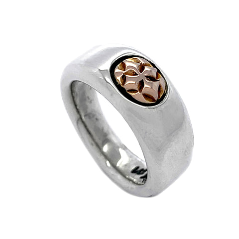 Smooth C-Cross Ring with 18K Gold Cross