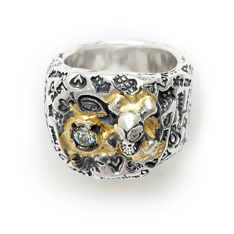 Graffiti Pirate Ring with CZ Gemstone