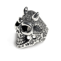 Graffiti Master Skull Ring with Horns