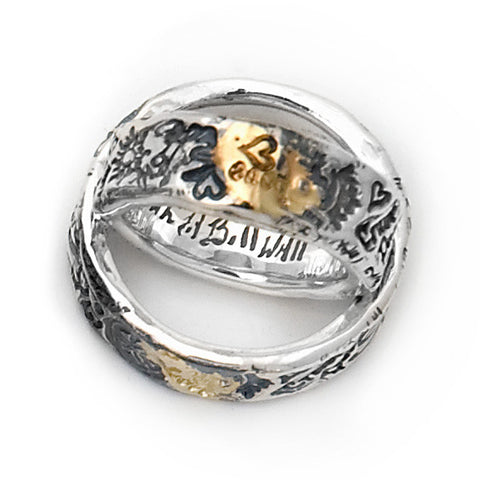 Passion Graffiti Ring Pair with 18K Solder and Love Stamp