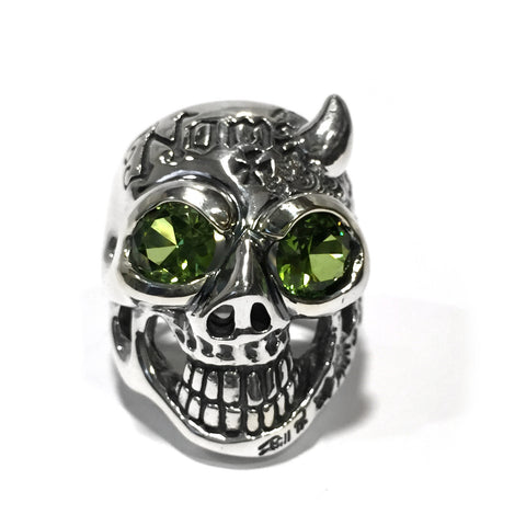 50/50 Master Skull Ring with Right Horn with Stones