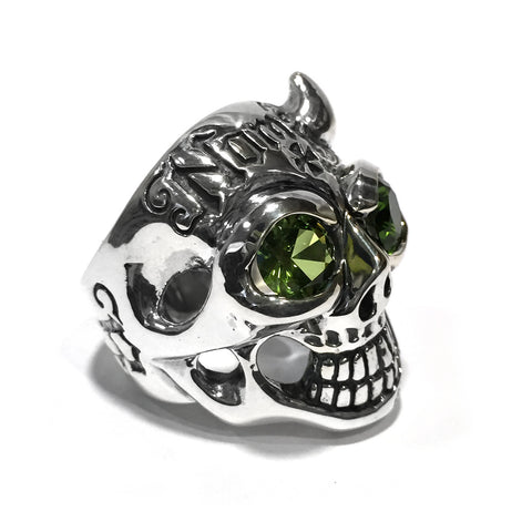 50/50 Master Skull Ring with Right Horn with Stones