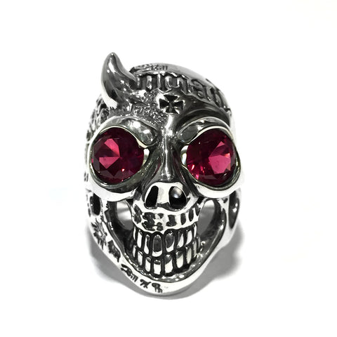 50/50 Master Skull Ring with Left Horn with Stones