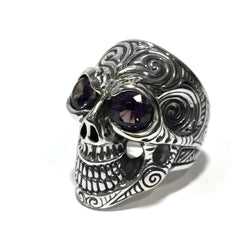 Tribal Graffiti Master Skull Ring w/Stones - Bill Wall Leather Inc.