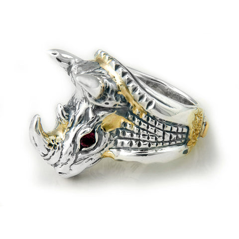 30th Anniversary Bill Wall Rhino Ring with Gold Overlay and Stone Eyes