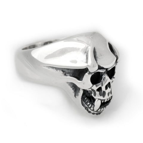 Helmet Skull Ring with Horns and Fangs