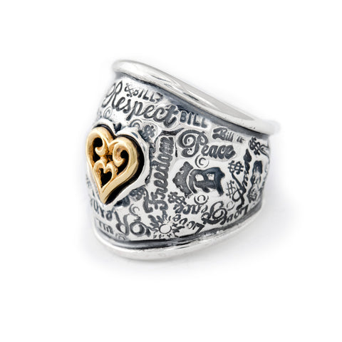 Graffiti Dome Ring with "SMALL HEART" Top