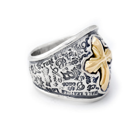 Graffiti Dome Ring with "CROSS" Top